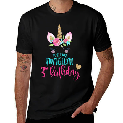 Kids Unicorn 3rd Birthday Party Girl 3 Years Old  Oversized Silhouette T-Shirt