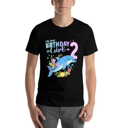 Kids 2nd Birthday Dolphin Girl Second Birthday Girl 2 Years Old  Stretchy T-Shirt