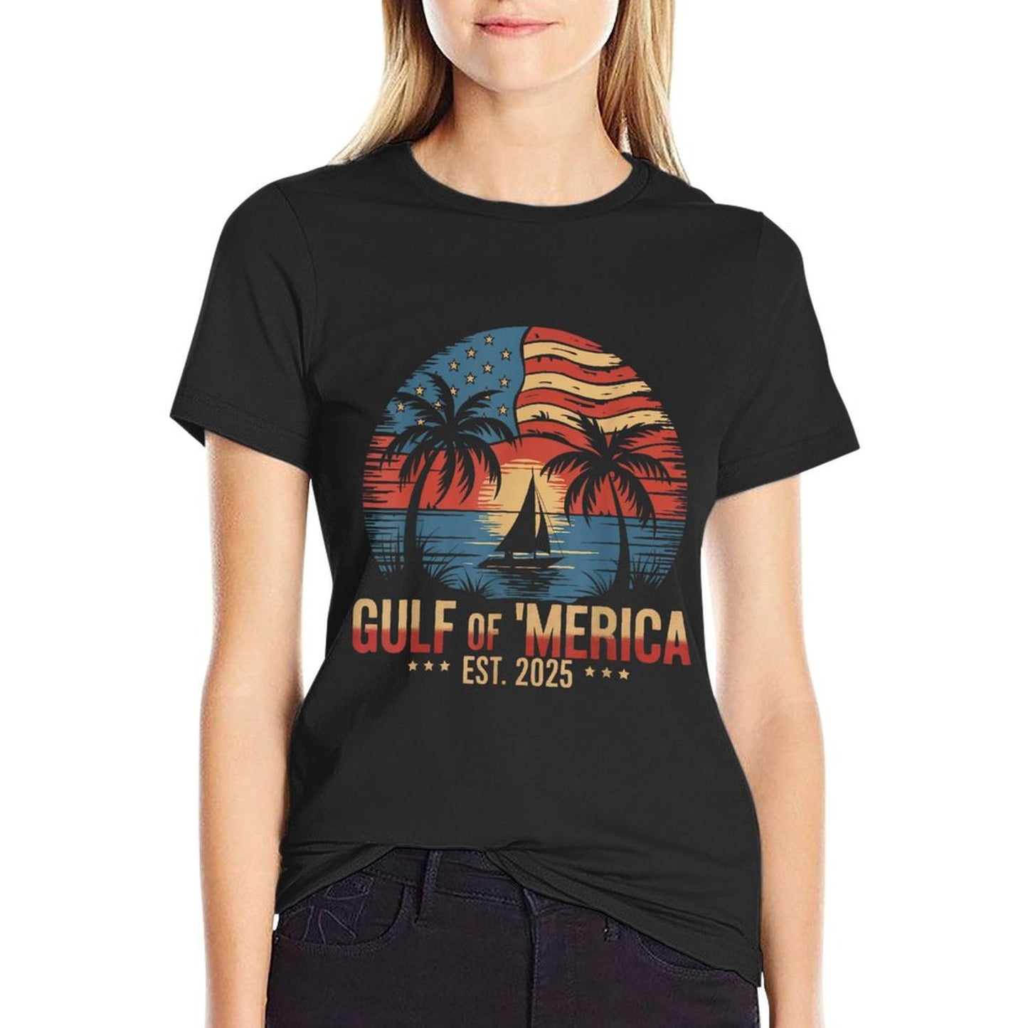 Gulf of 'Merica Vintage USA Flag Retro Coastal Sunset Vintage-inspired T-Shirt
