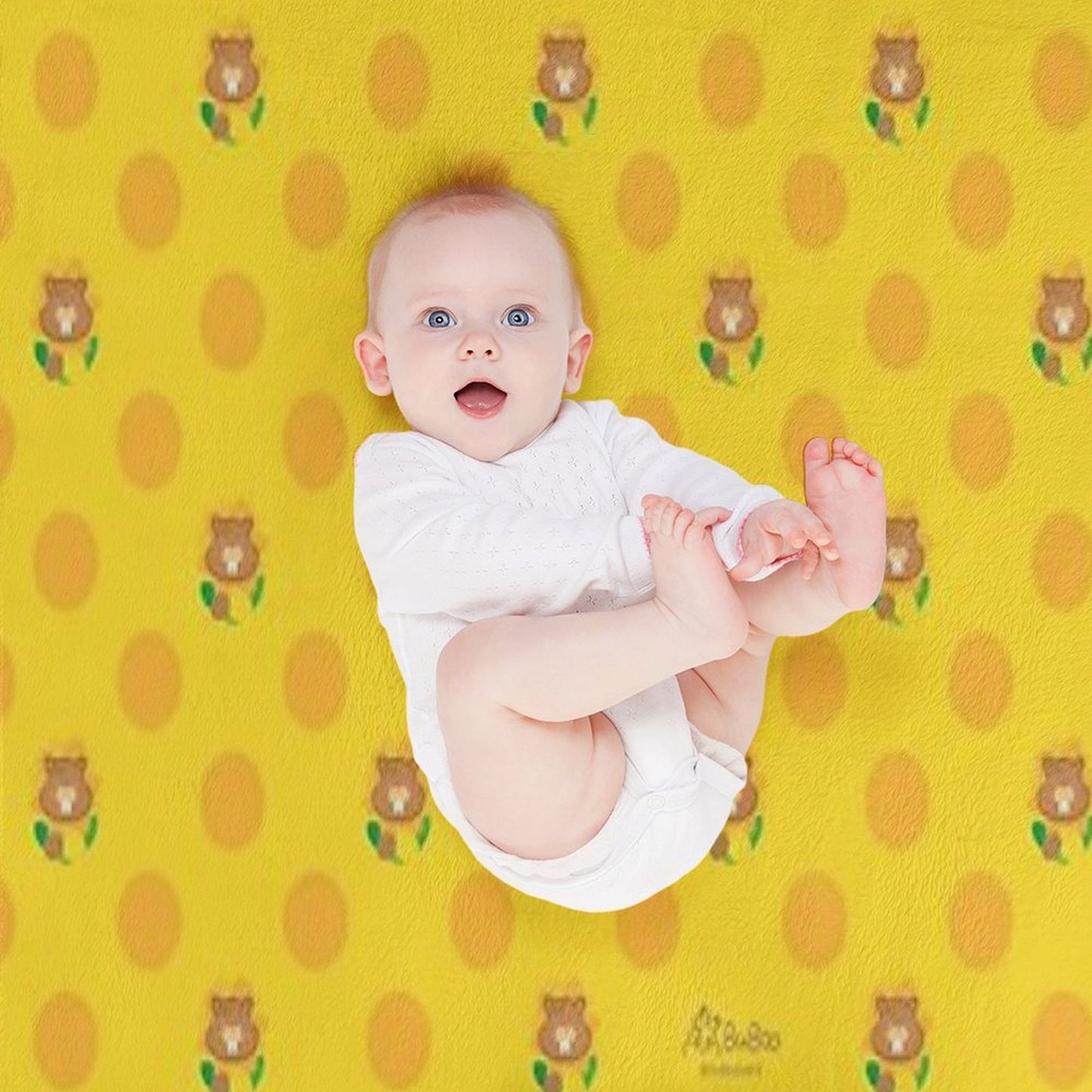 Sunflower Yellow Colorful Print – Cute Cartoon Beaver Taffy Floral Design Multi-functional Throw Blanket