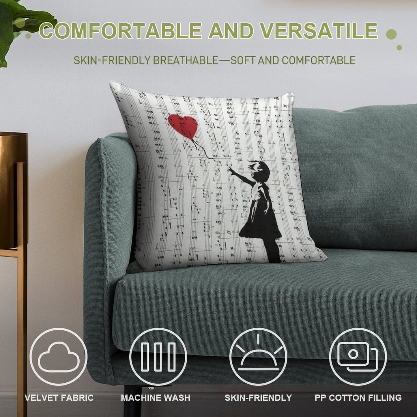 Girl With A Red Balloon by Banksy, Contemporary Street Art Soft Skin-Friendly Throw Pillow