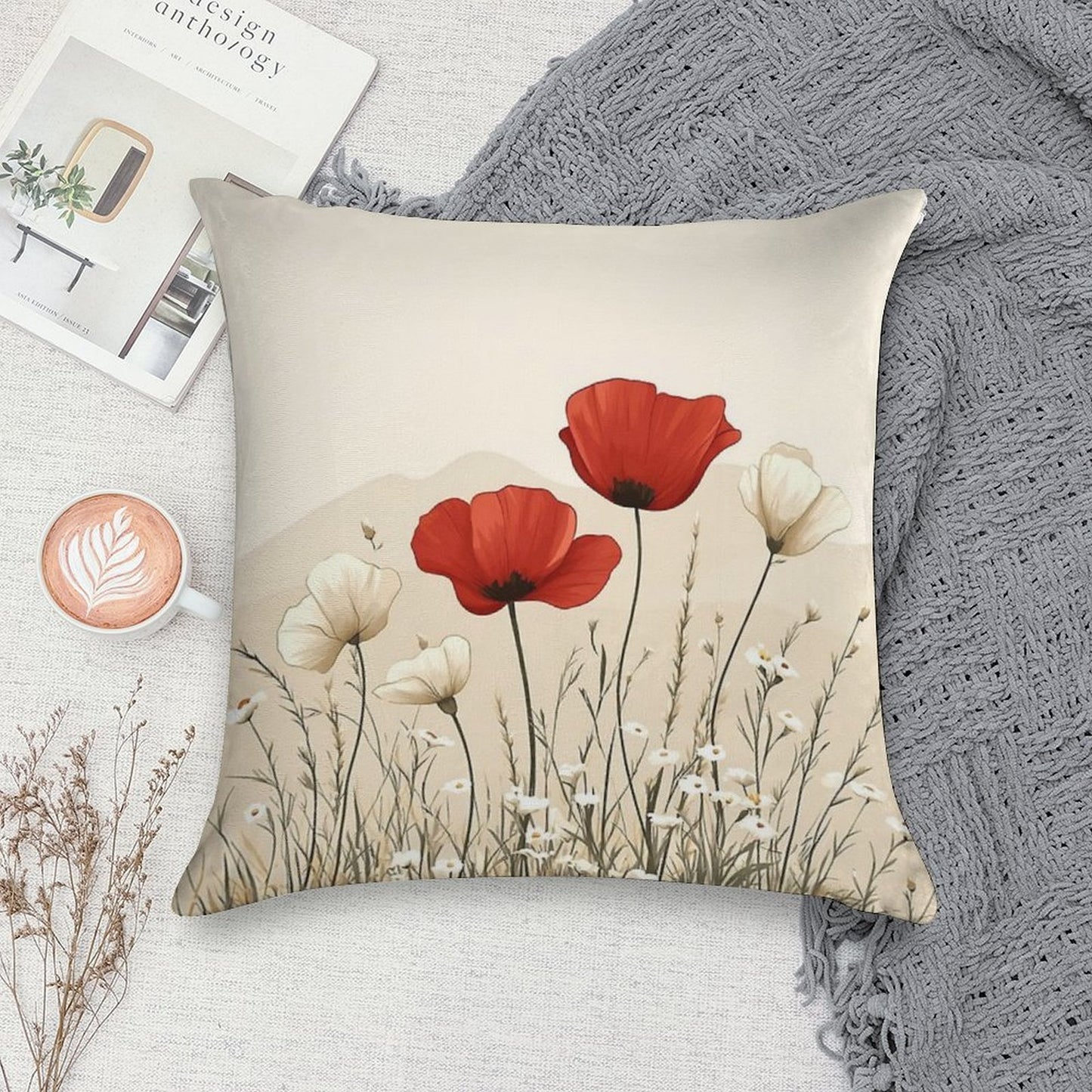 Red Poppies In Bloom Soft Home Decor Throw Pillow