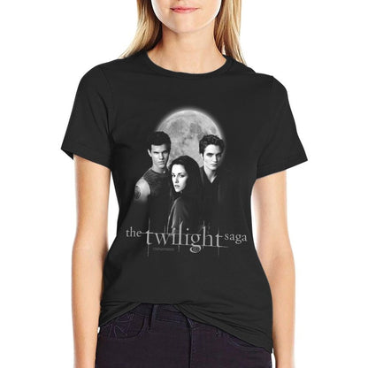 Twilight Saga Black & White Photo Jacob, Bella, Edward Movie  High-quality Stitching T-Shirt