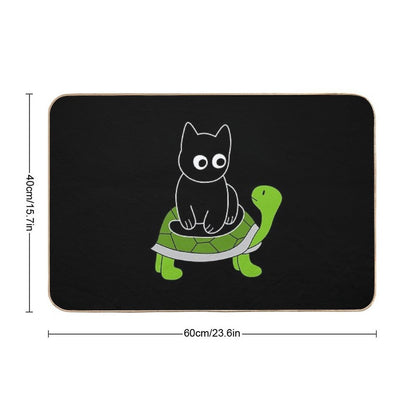 Black Cat Riding on Green Turtle  High-Traffic Bath Mat