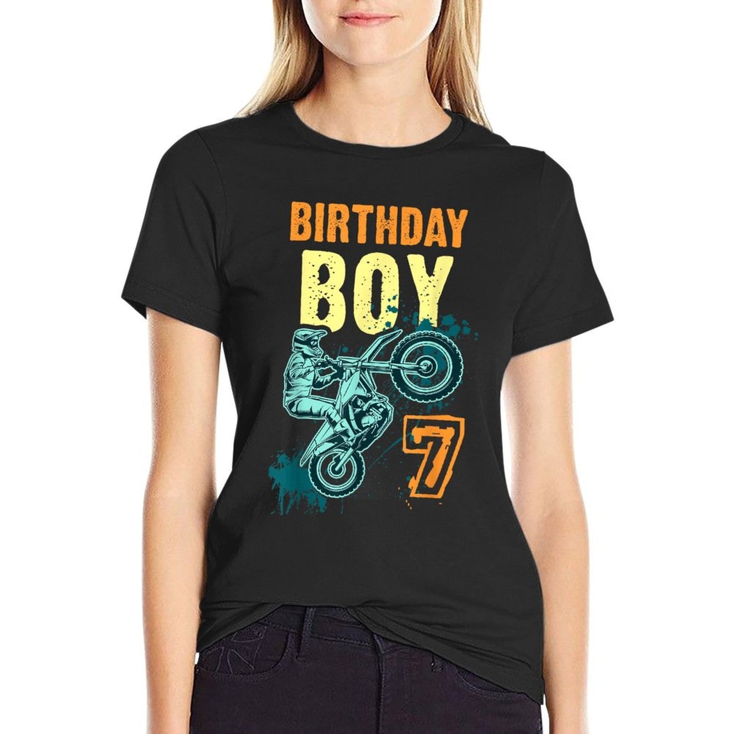 7th Birthday Boy Seven Years Old Motocross Dirt Bike  Eco-friendly Material T-Shirt