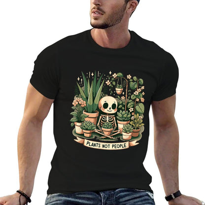 Plant Lover Skeleton Design - Plants Not People High-quality Stitching T-Shirt