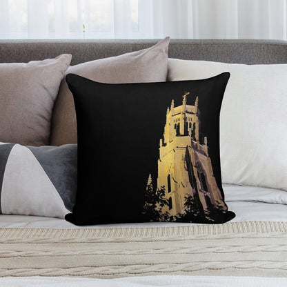 Night Time Glowing Church Soft Shrink-Resistant Throw Pillow