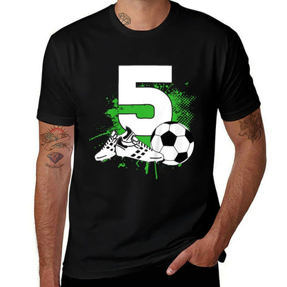 Kids 5th Birthday Boys 5 Years Soccer Football Player Birthday  Wrinkle-resistant T-Shirt
