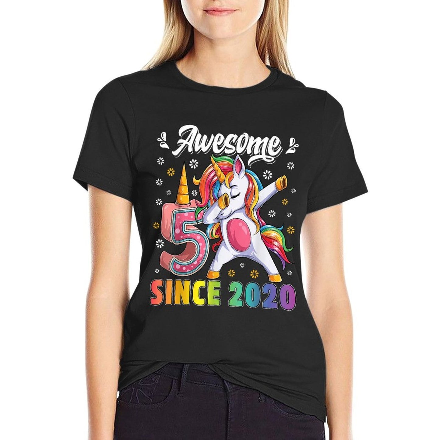 Birthday Girl Shirt 5 Years Old Unicorn 5th Bday Girls Party  Durable T-Shirt