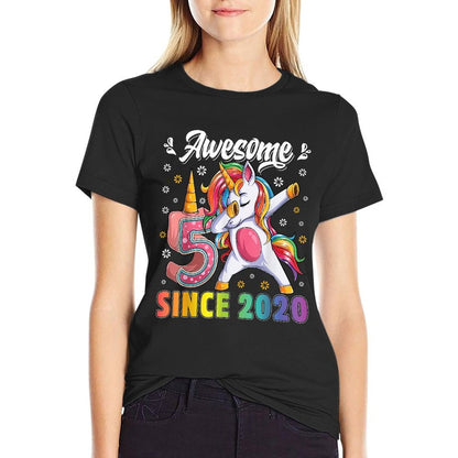 Birthday Girl Shirt 5 Years Old Unicorn 5th Bday Girls Party  Durable T-Shirt