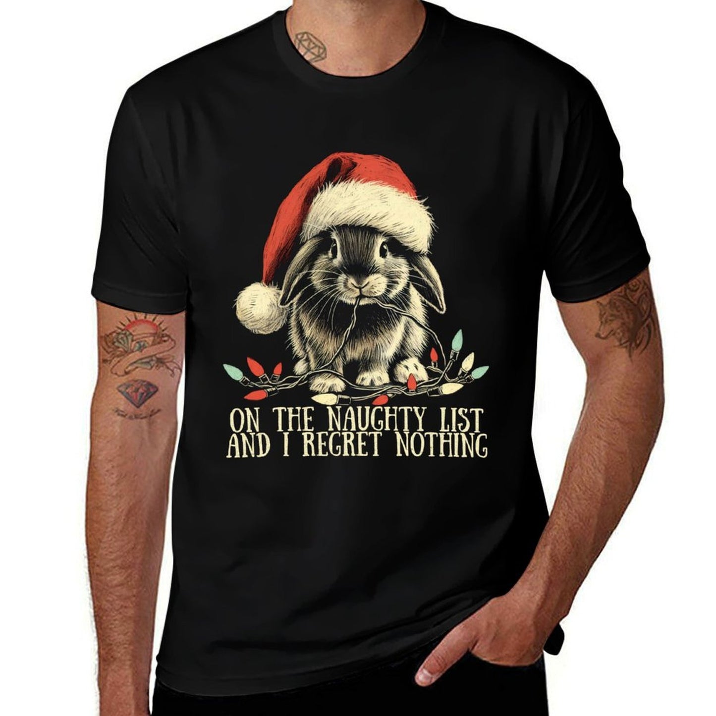 On The Naughty List And I Regret Nothing Rabbit Christmas  Stretchy T-Shirt
