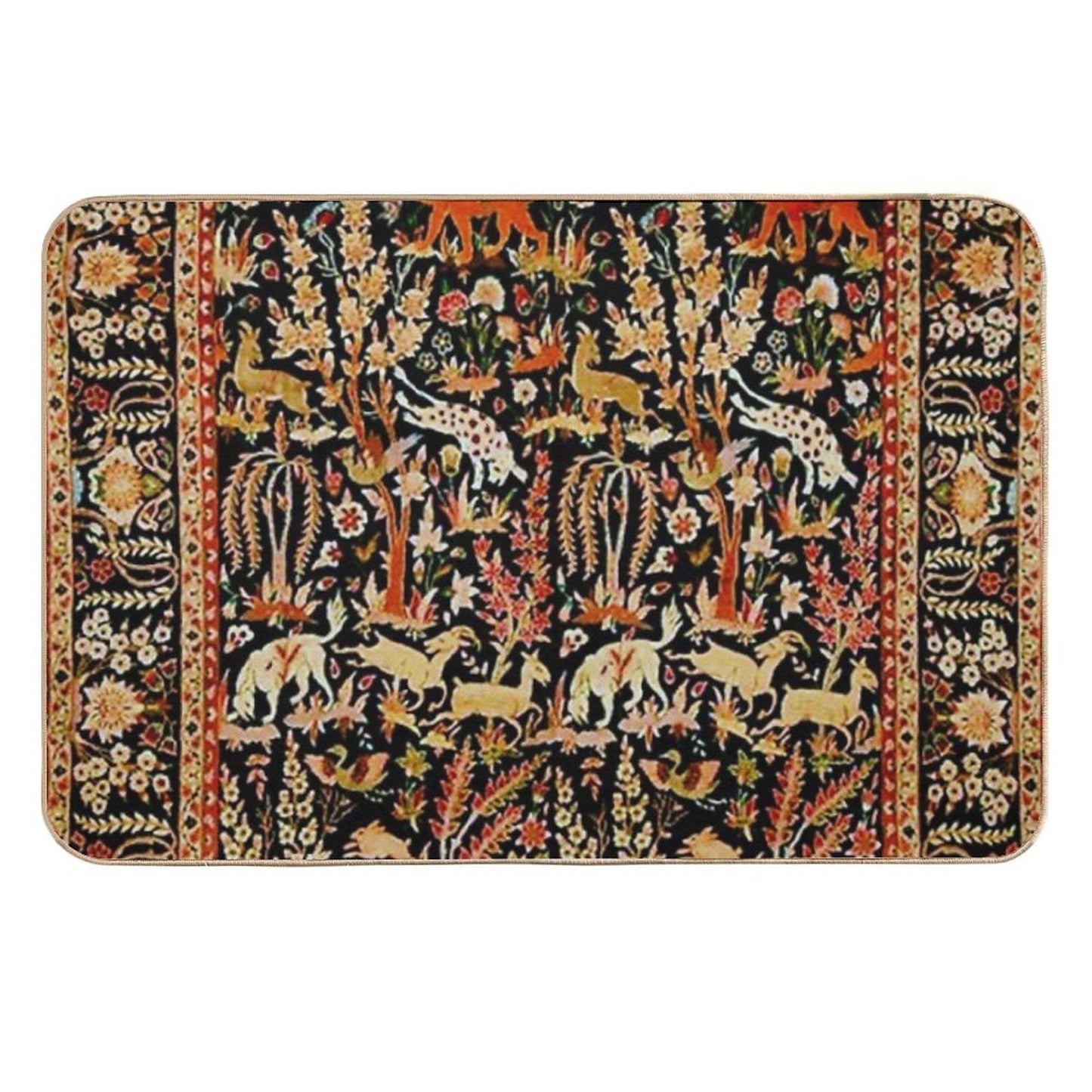 Antique Floral Persian Carpet with Animals Print  Eco-Friendly Bath Mat