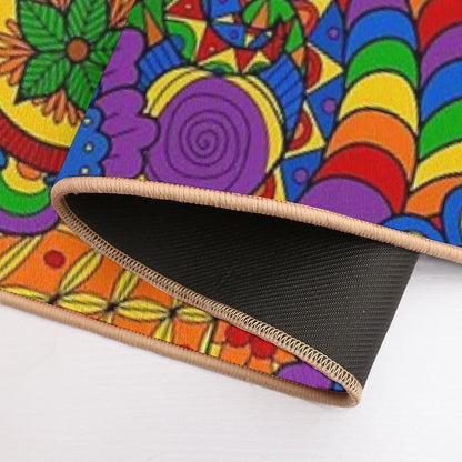 Happy Hippy Psychedelic Rainbow Design  Long-Lasting Bath Mat