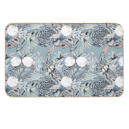 Peony And Palms Leaves Tropical Pattern  Repositionable Bath Mat