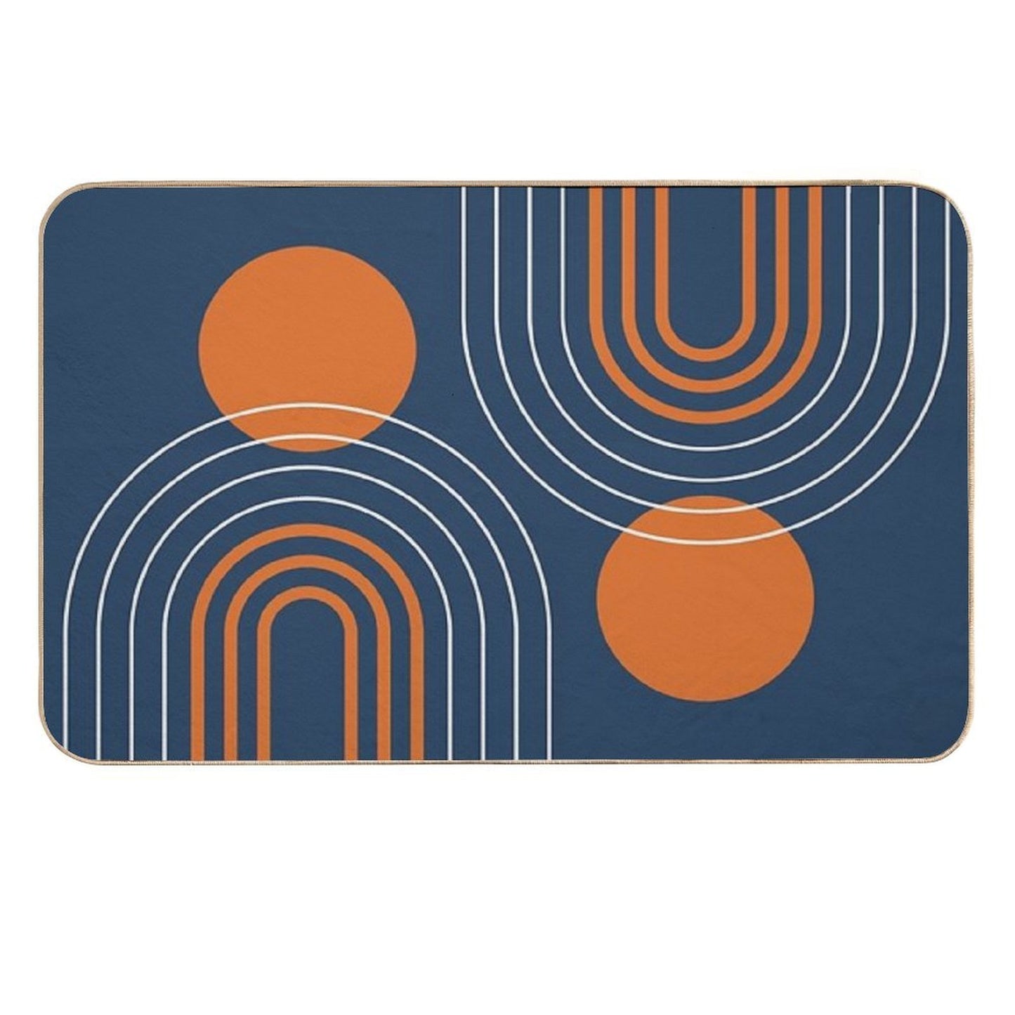 Mid Century Modern Geometric 111 in Navy Blue And Vintage Orange (Rainbow And Sun Abstraction)  Rapid-Drying Bath Mat