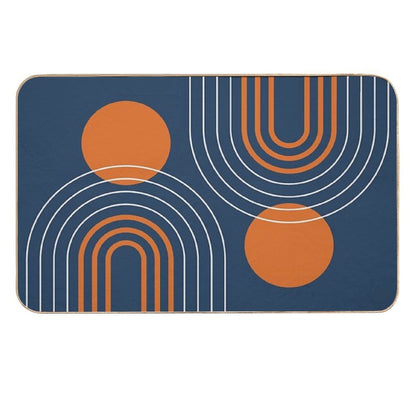 Mid Century Modern Geometric 111 in Navy Blue And Vintage Orange (Rainbow And Sun Abstraction)  Rapid-Drying Bath Mat