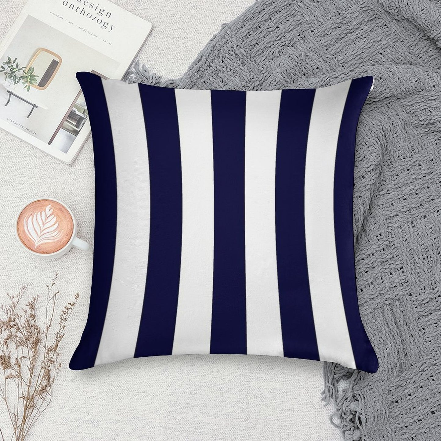 Classic Navy Blue And White Stripes Soft Gift Ready Throw Pillow