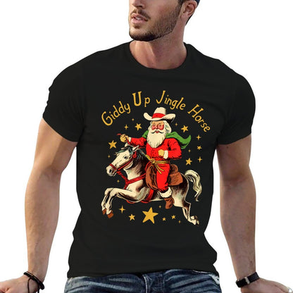 SuminSusi Funny Christmas Giddy Up Jingle Horse Unisex for Men, Women - Black, Small,, Classic Fit, Polyester, Crew Neck, Cartoo  Eco-friendly Material T-Shirt