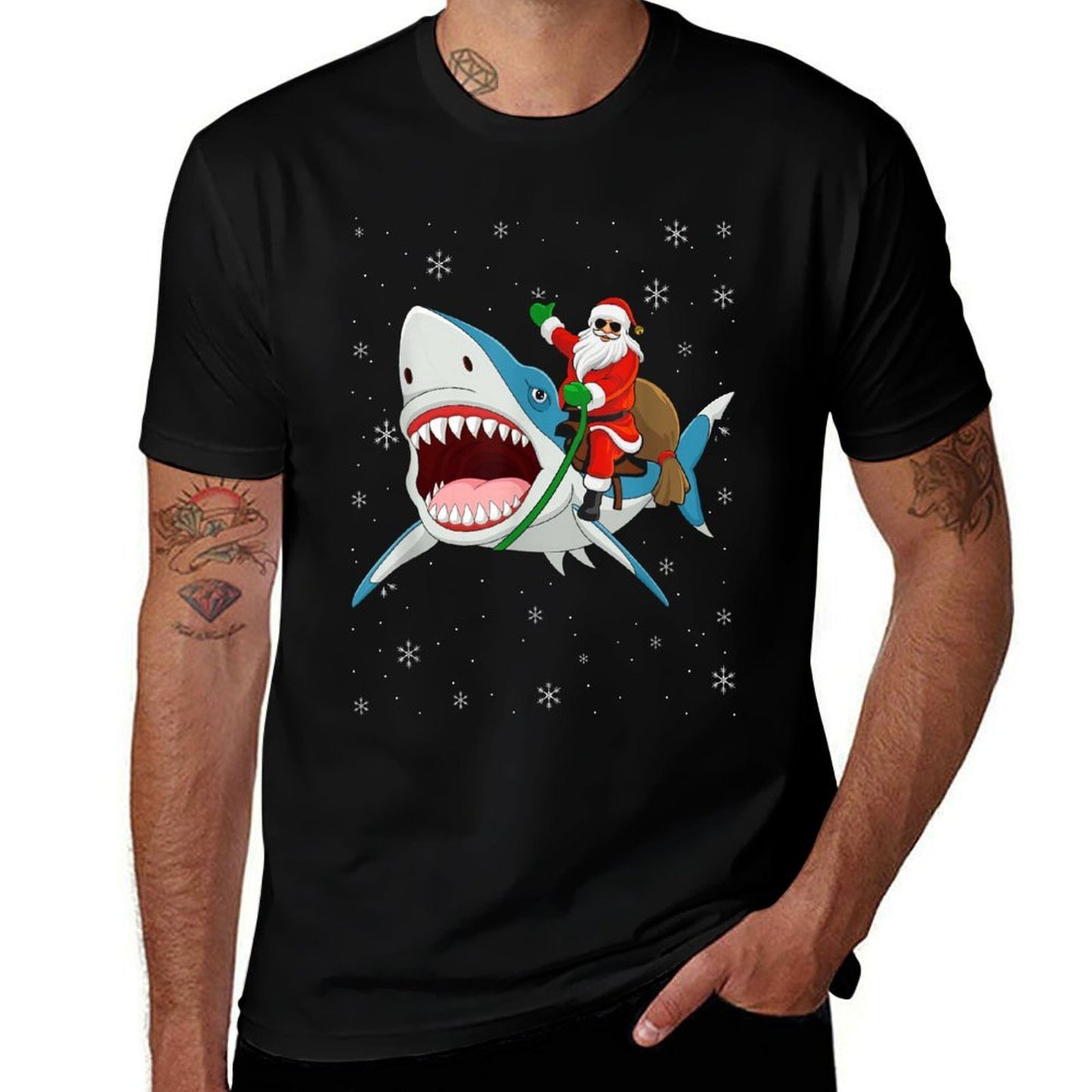 Shark Christmas Men Boys Shark Lover Santa Claus  Soft T-Shirt