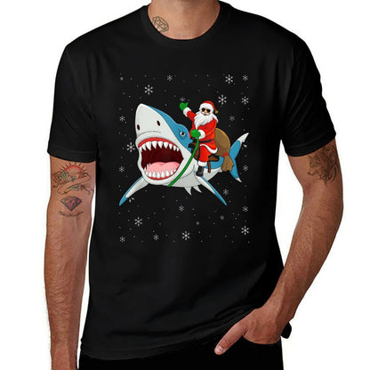 Shark Christmas Men Boys Shark Lover Santa Claus  Soft T-Shirt
