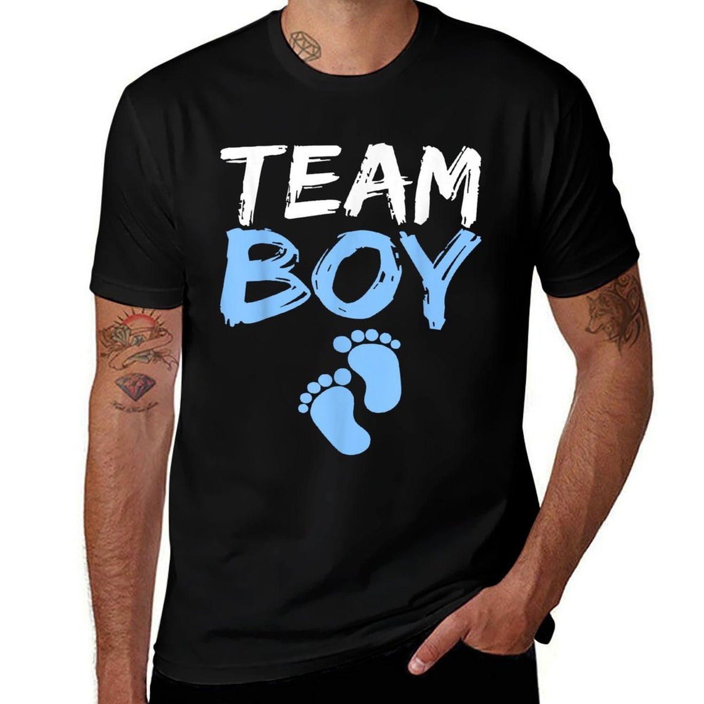 Team Boy Gender Reveal Baby Shower  Ribbed Collar T-Shirt