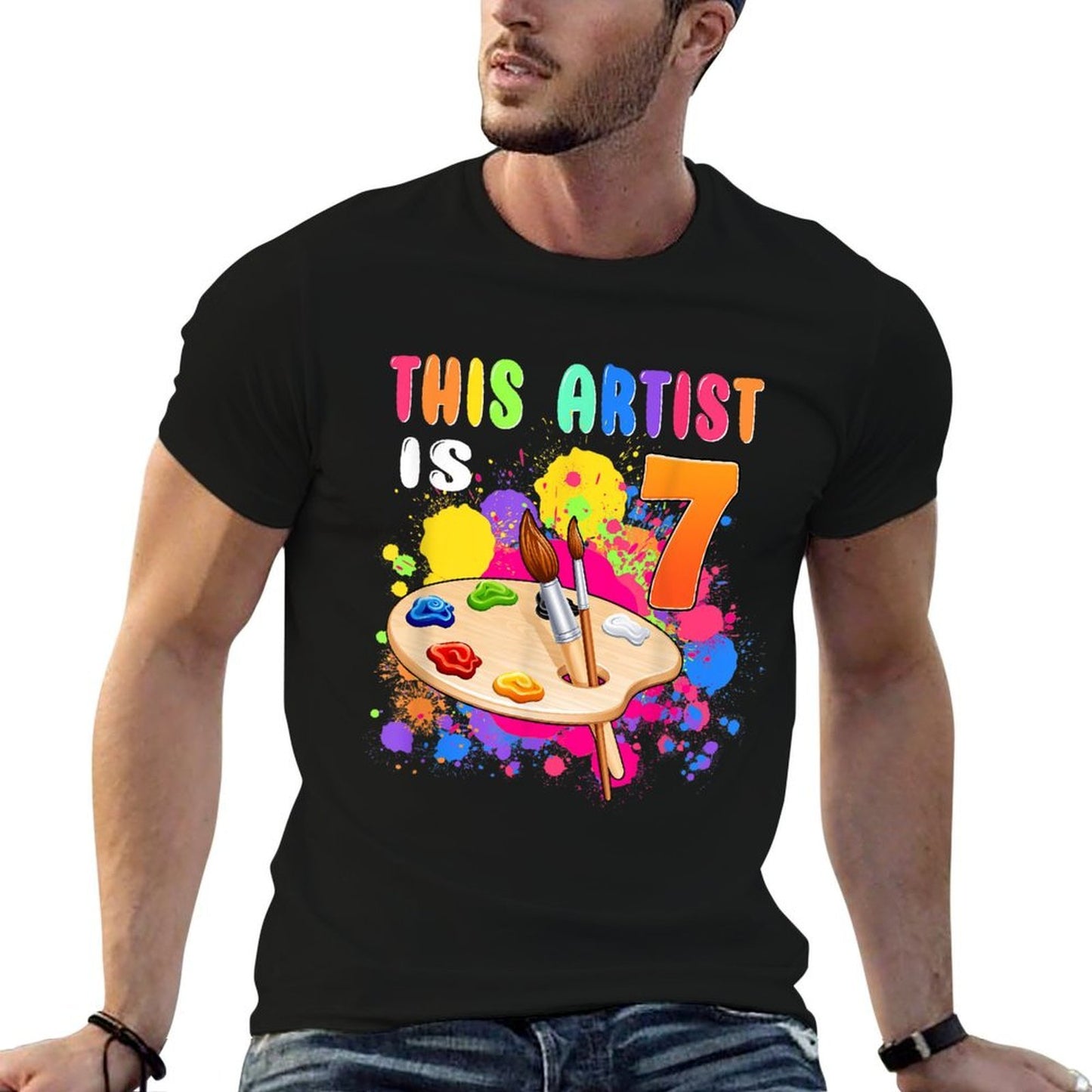 This Artist Is 7 Birthday Party 7th Little Art Painting  Lightweight T-Shirt
