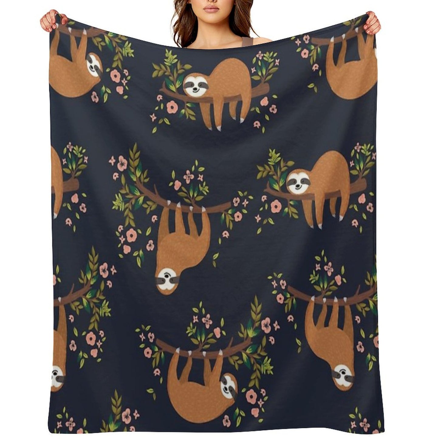 Sloth And Flower Anti-pilling Throw Blanket