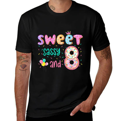 Sweet Sassy And Eight Donut Theme 8th Birthday Party Girls  Stretchy T-Shirt