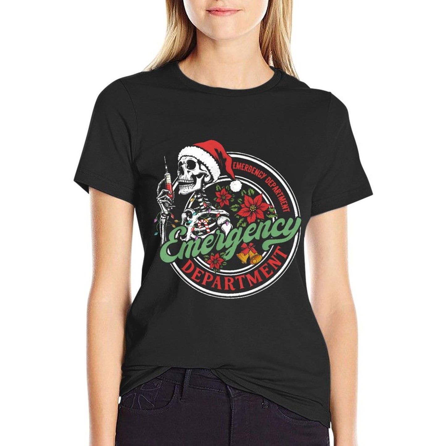 Emergency Department ER Nurse Christmas Black Small Modern Christmas Nurse  Slim-fit Cut T-Shirt