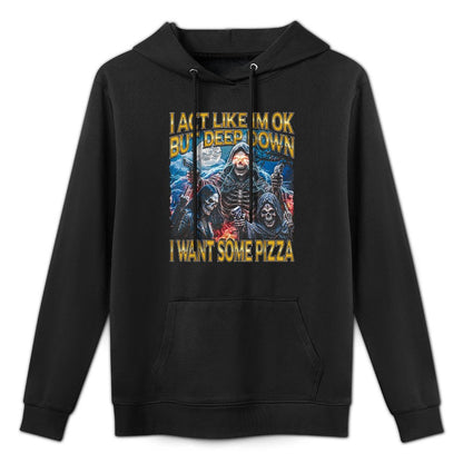 I Want Some Pizza - Horror Bootleg Cool Hard Skeleton Meme Medium-Weight Fabric Hoodie
