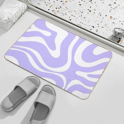 Retro Modern Liquid Swirl Abstract Pattern Square in Light Purple And White  Stain-Proof Bath Mat