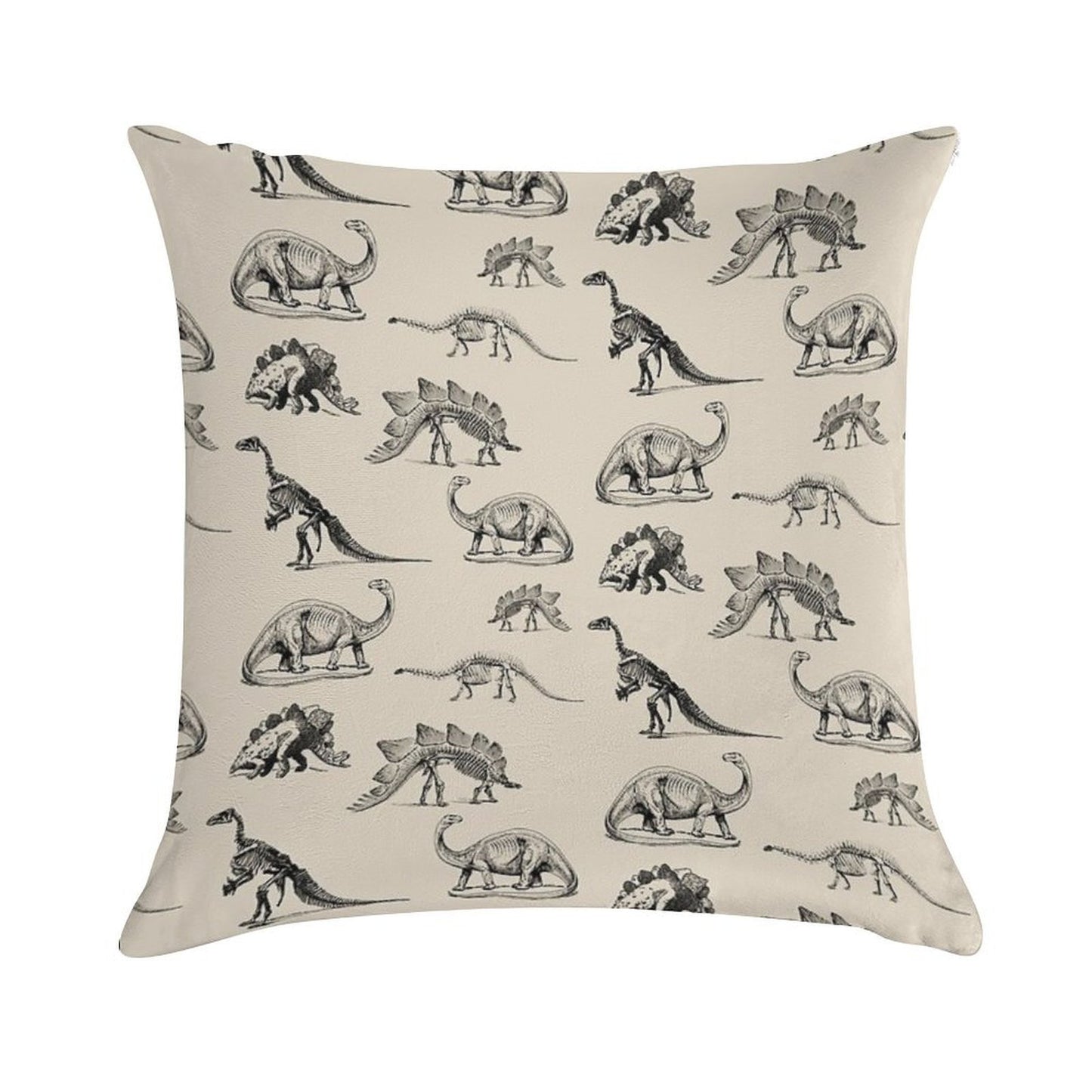 Vintage Museum Dinosaur Skeleton Illustrations, Black & Cream Dinos Soft Easy Maintenance Throw Pillow