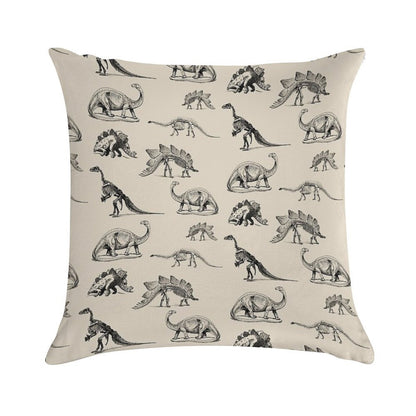 Vintage Museum Dinosaur Skeleton Illustrations, Black & Cream Dinos Soft Easy Maintenance Throw Pillow