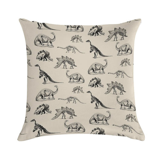 Vintage Museum Dinosaur Skeleton Illustrations, Black & Cream Dinos Soft Easy Maintenance Throw Pillow