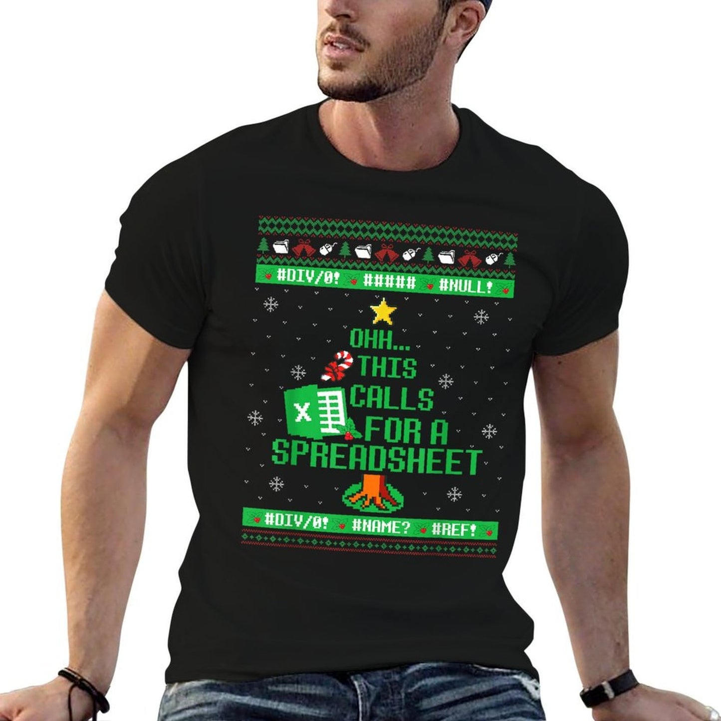 Oh This Calls for A Spreadsheet Christmas Excel Ugly Sweater  Rolled Sleeves T-Shirt