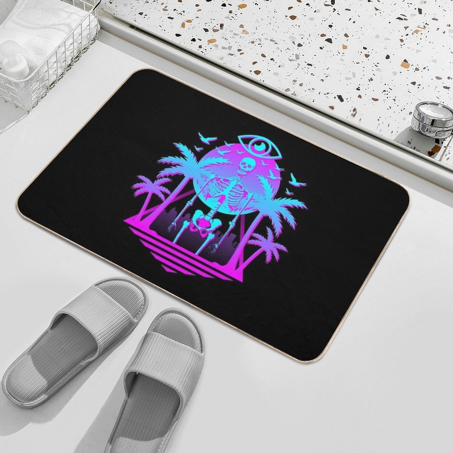 Radical Retro 80's Skeleton  Toxin-Free Bath Mat