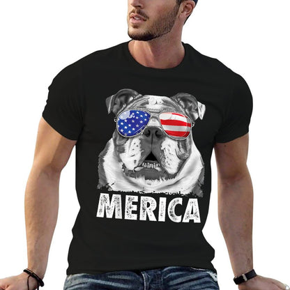 English Bulldog 4th of July Merica Men Women USA Retro  Versatile T-Shirt