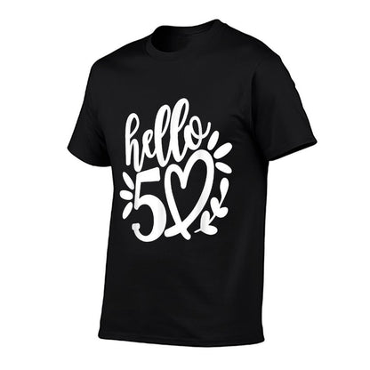 Hello 50 with Cute Heart, Hello Fifty Squad, 50th Birthday  Trendy Pattern T-Shirt