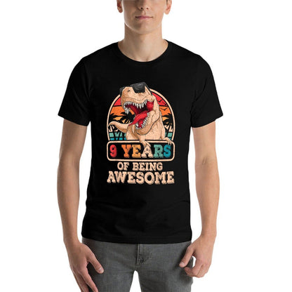 9 Years Awesome T Rex Dinosaur 9th Birthday Dino Boys Kids  Polyester Blend T-Shirt