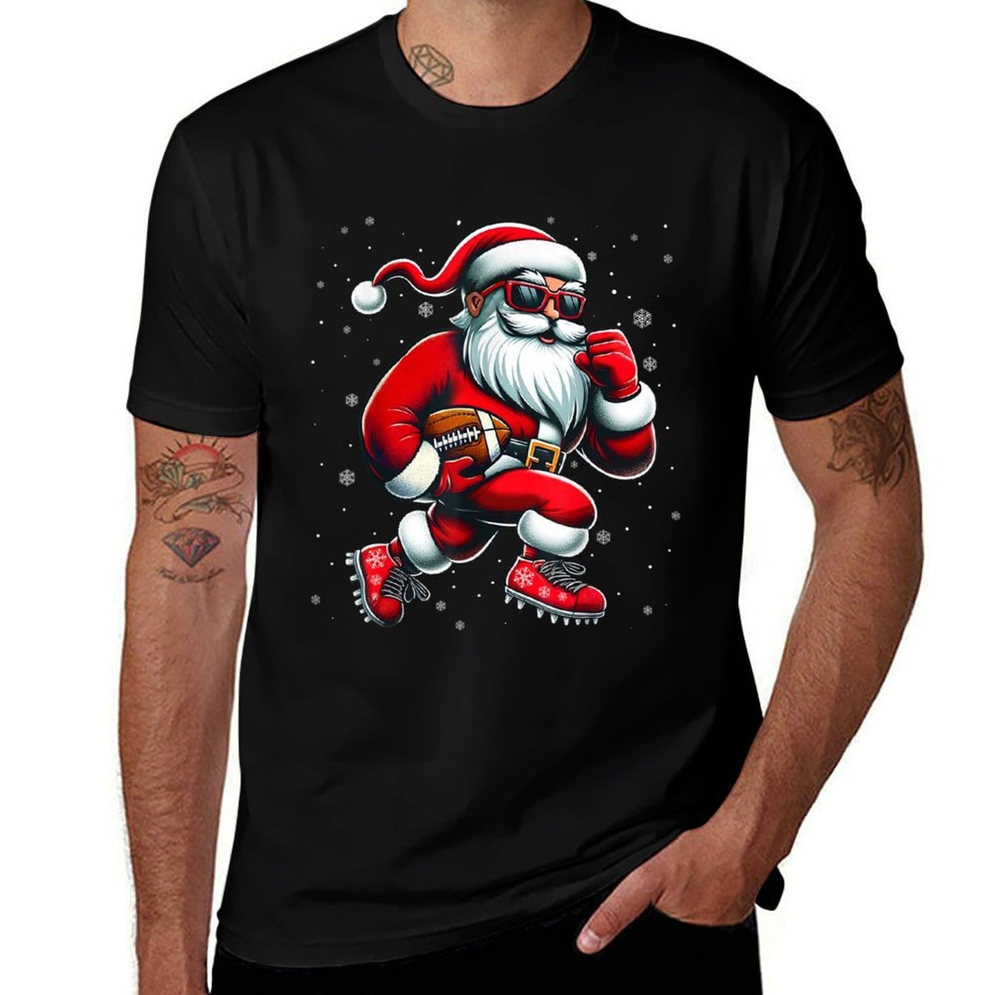 Santa Playing Football Men Boys Christmas Football Players  Stretchy T-Shirt