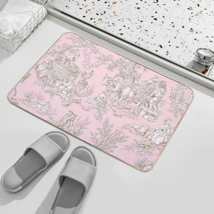 French Country Pink Toile  Anti-Trip Bath Mat