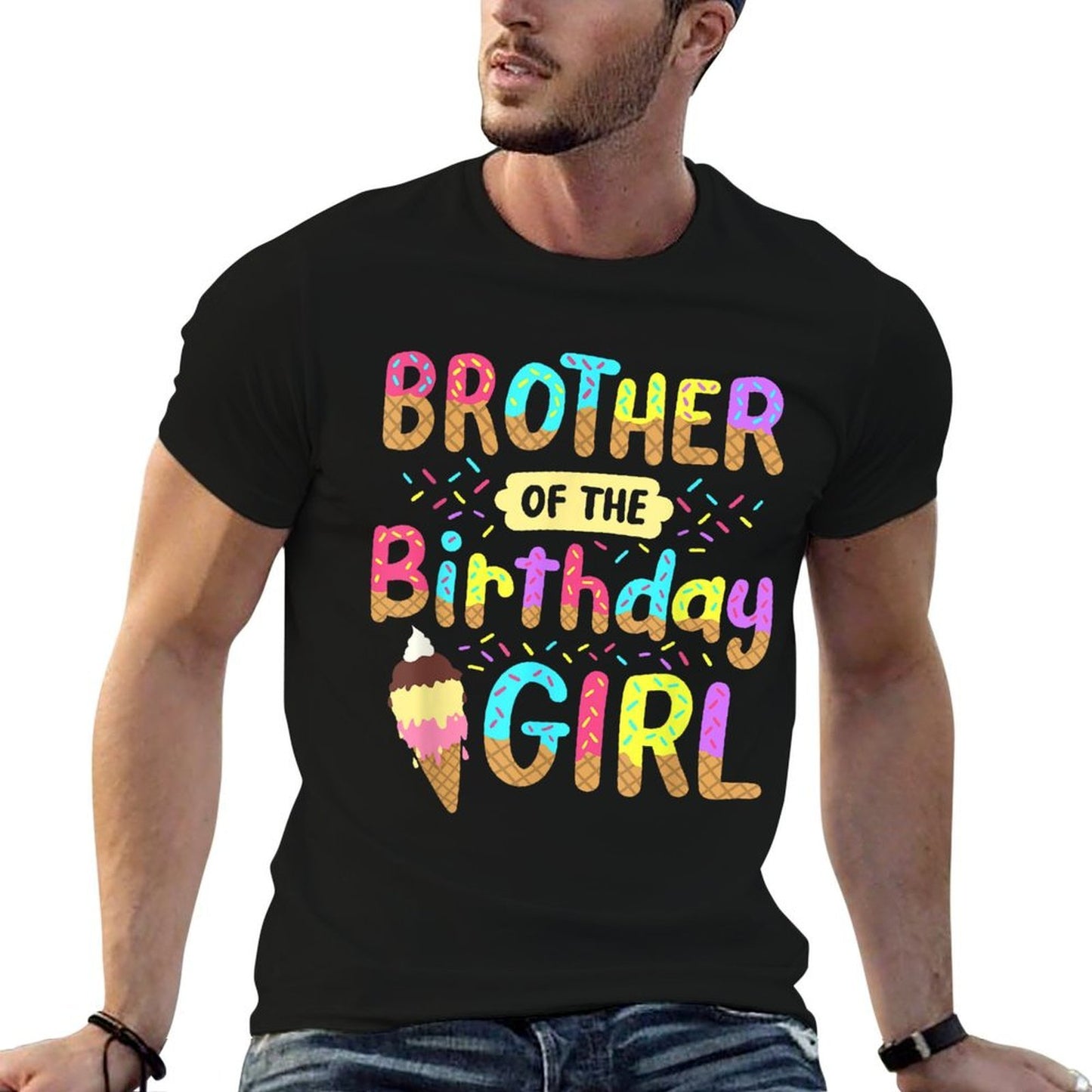 Brother Of The Birthday Day Girl Ice Cream Party Family  High-quality Stitching T-Shirt