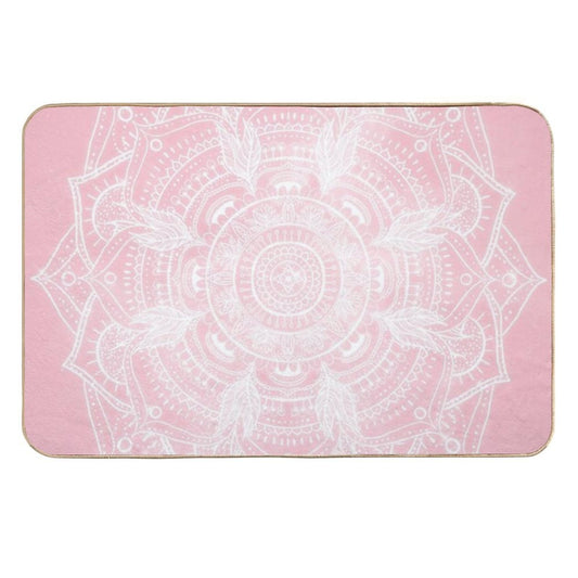 Elegant White Mandala Pink Nebula Design  Easy Maintenance Bath Mat