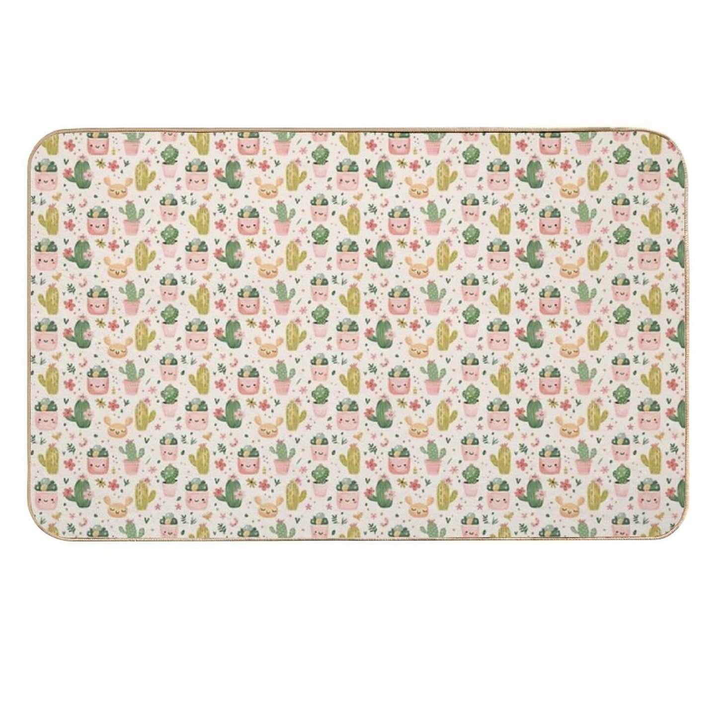 Smiling Cacti Seamless Digital Paper  Fade-Resistant Bath Mat