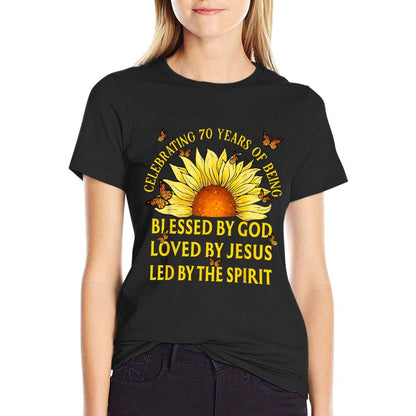 Blessed By God For 70 Years Yellow Sunflower Birthday  Durable T-Shirt