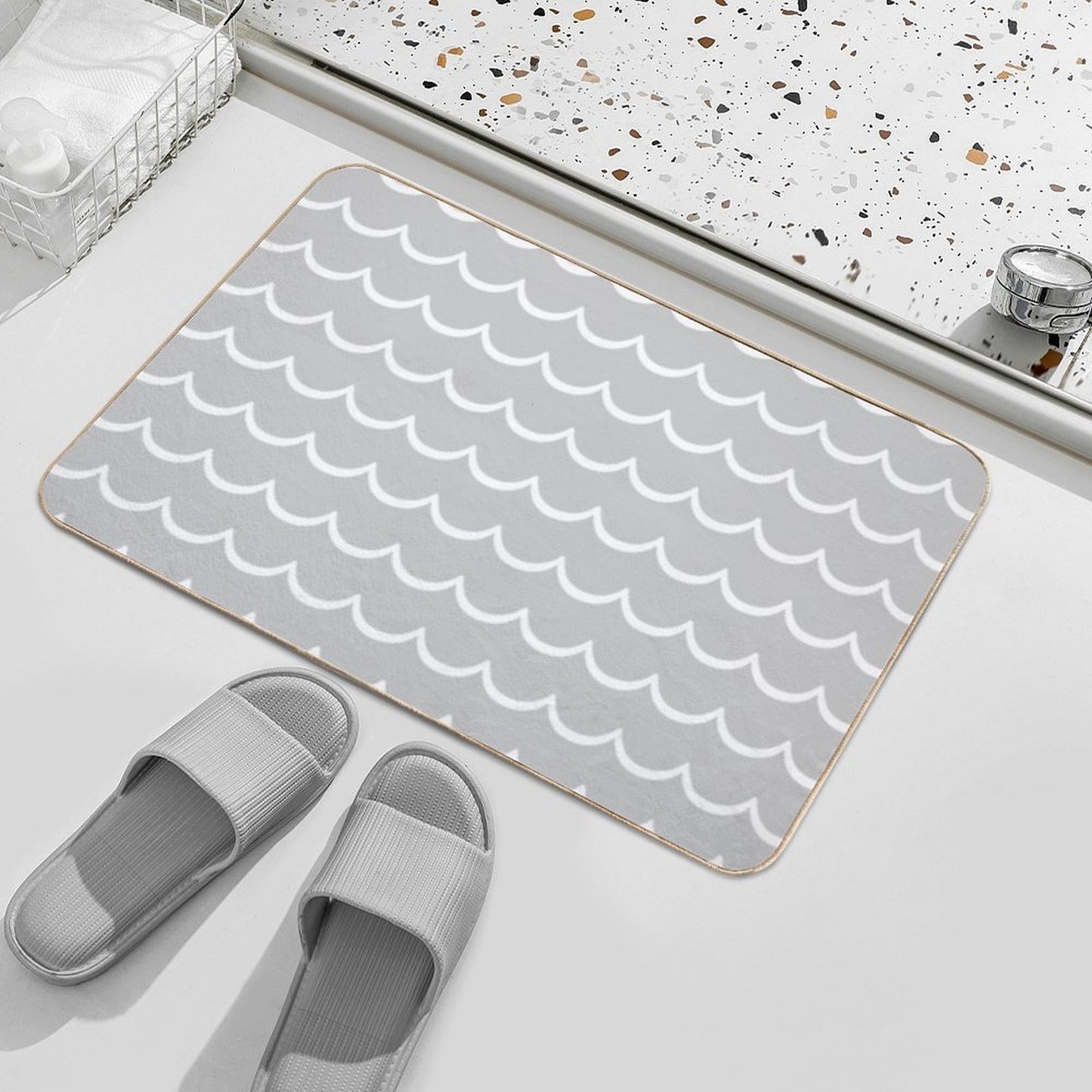 Gray And White Coastal Wave Pattern  Versatile Bath Mat