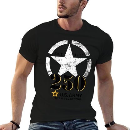 Womens Official U.S. Army 250th Year Birthday This We'll Defend  Ribbed Collar T-Shirt