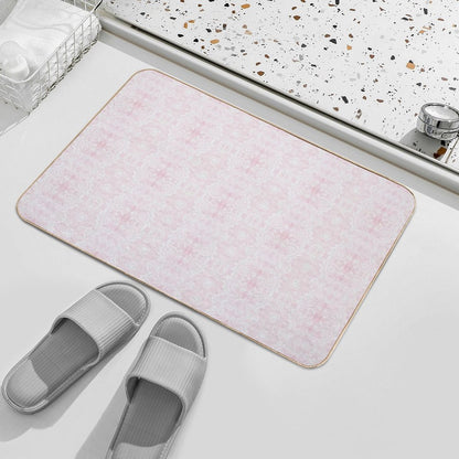 Paloma Faded Vintage Floral Damask in Light Pink And White  Stain-Proof Bath Mat