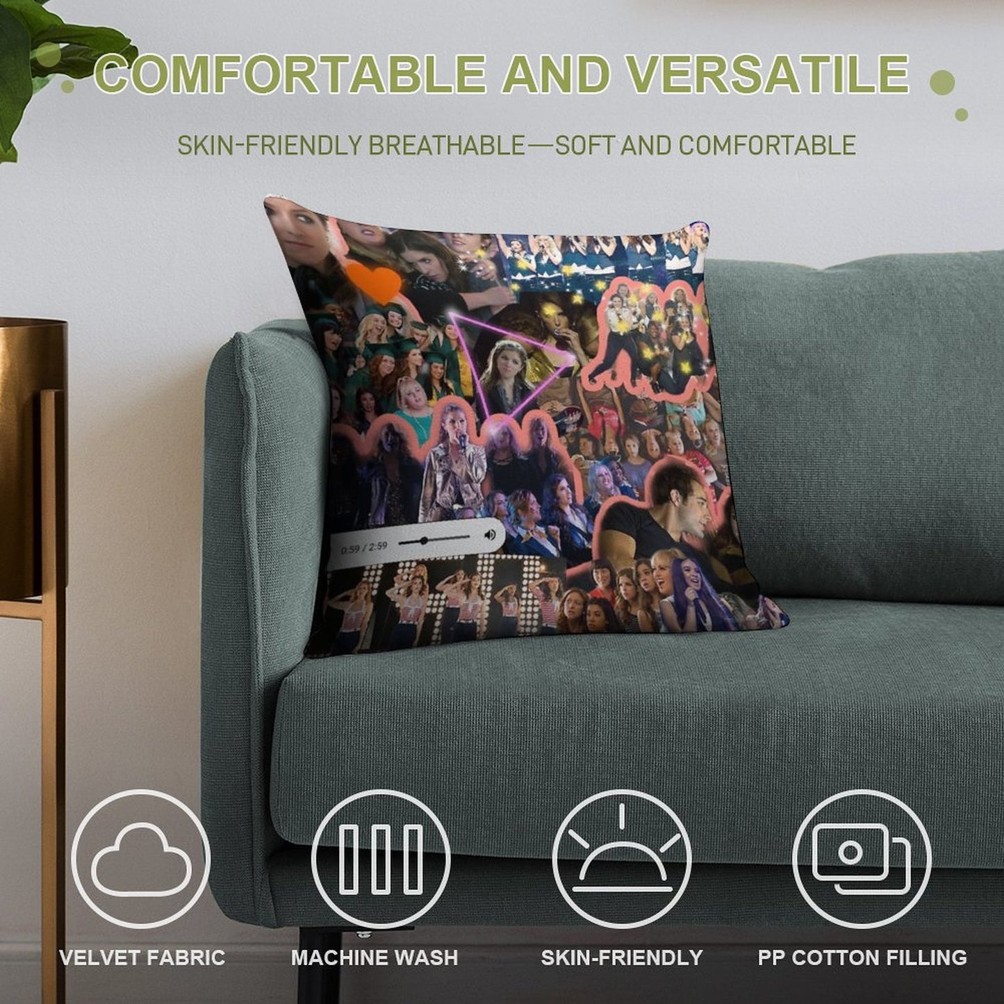 Pitch Perfect Collage Soft Bedroom Essential Throw Pillow