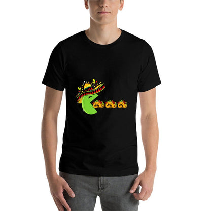 Sombrero Eating Funny Tacos with Mustaches Cinco De Mayo  Ribbed Collar T-Shirt